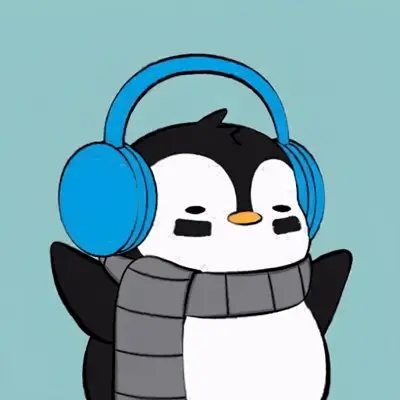 Penguin profile picture with blue headphones and a grey scarf, used as the input image